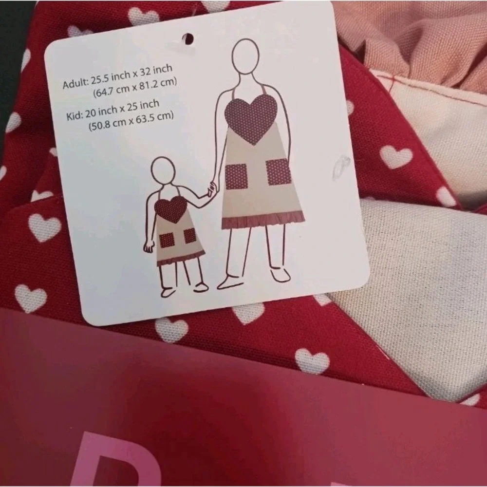 Adult & Kid Apron Set  Pink And Red With Hearts